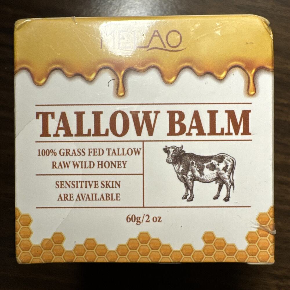 Beef Tallow and Honey Balm for Skin, 2 OZ Grass-Fed Beef Tallow NIP
